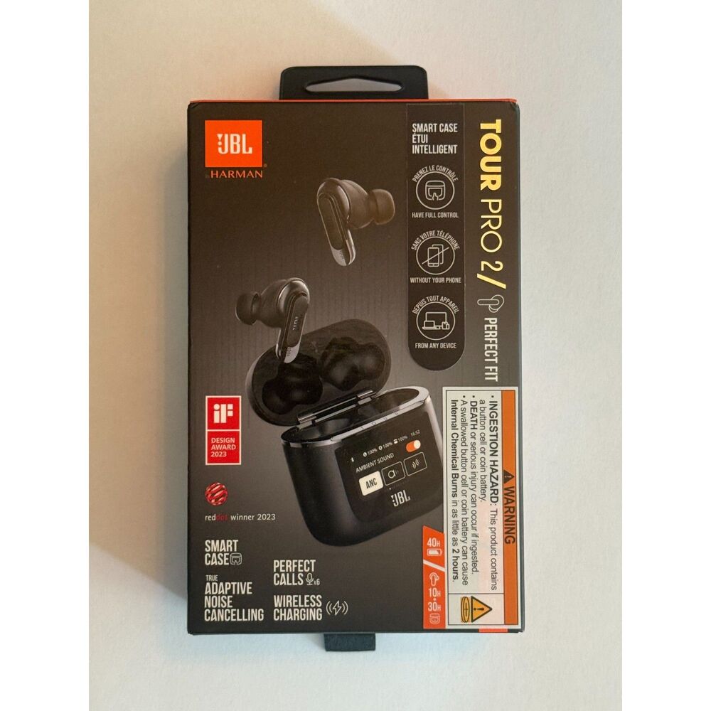 JBL Tour Pro 2 True Wireless Noise Cancelling Smart Case Earbuds Black NIB